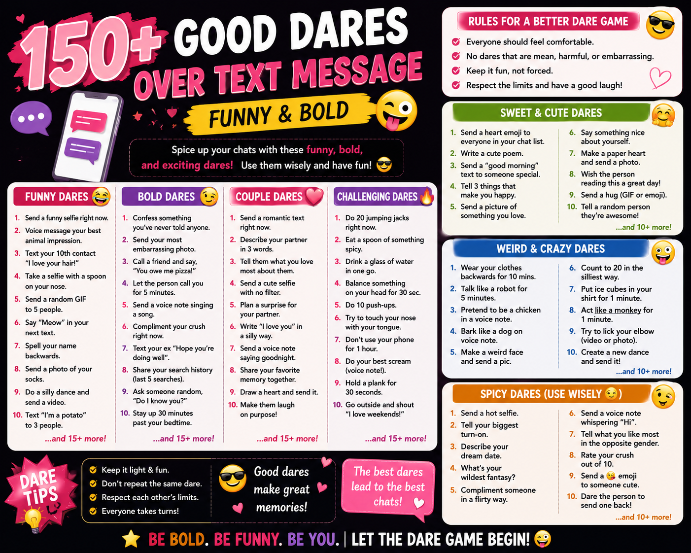 150+ Good Dares Over Text Message (Funny & Bold)
