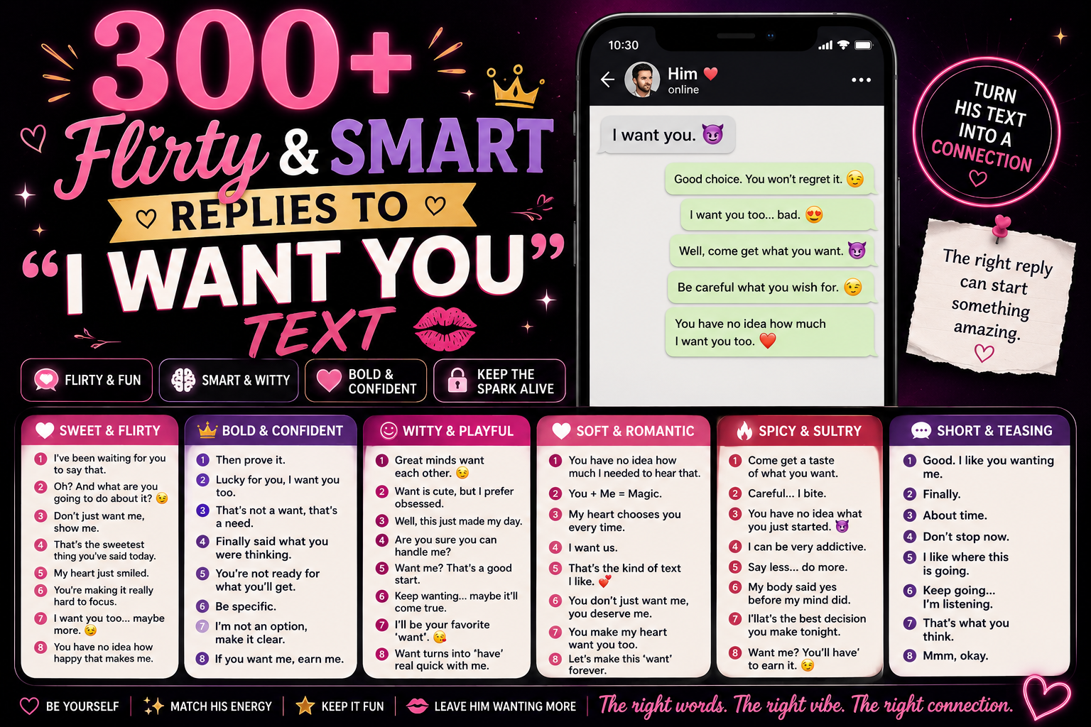 300+ Flirty & Smart Replies to "I Want You" Text