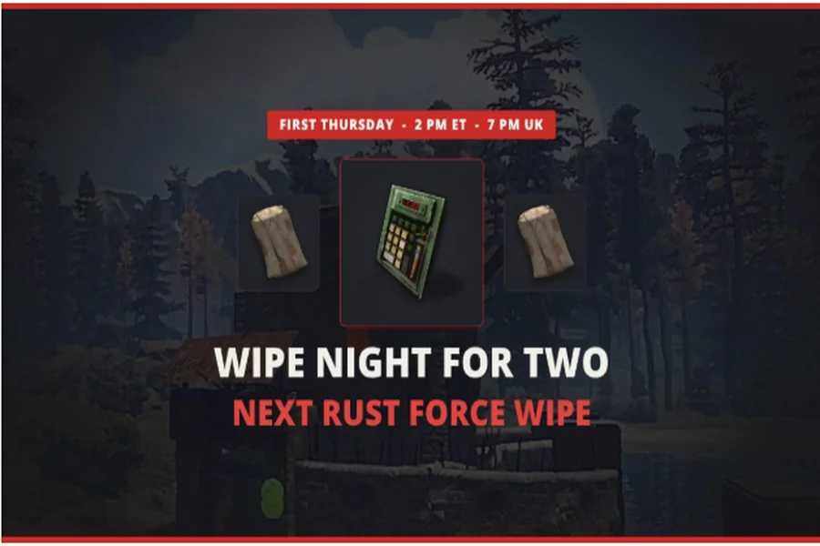 Next Rust force wipe, with two sleeping bags and a code lock over an in-game base.